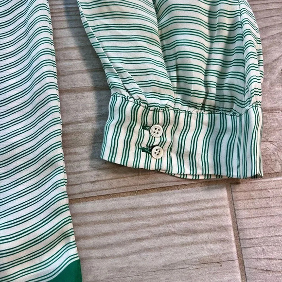 Joie Womens Green Striped Silk Pintuck Pleated Long Sleeve Blouse Size Small - Picture 3 of 9